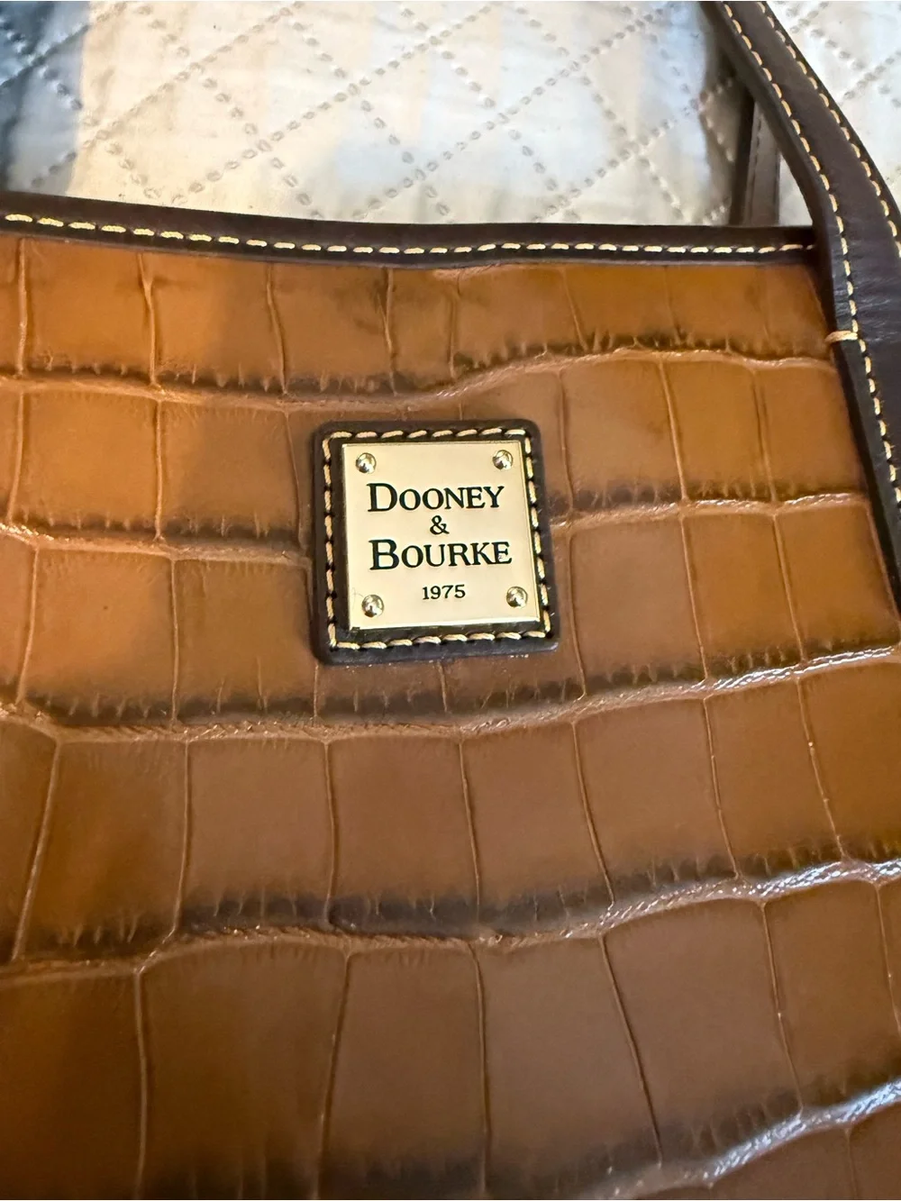 Dooney & Bourke Cognac Croc-Embossed Tote with Dark Brown Trim